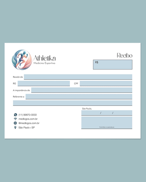 Talão de recibo médico medicina esportiva - impressão premium e layout funcional.