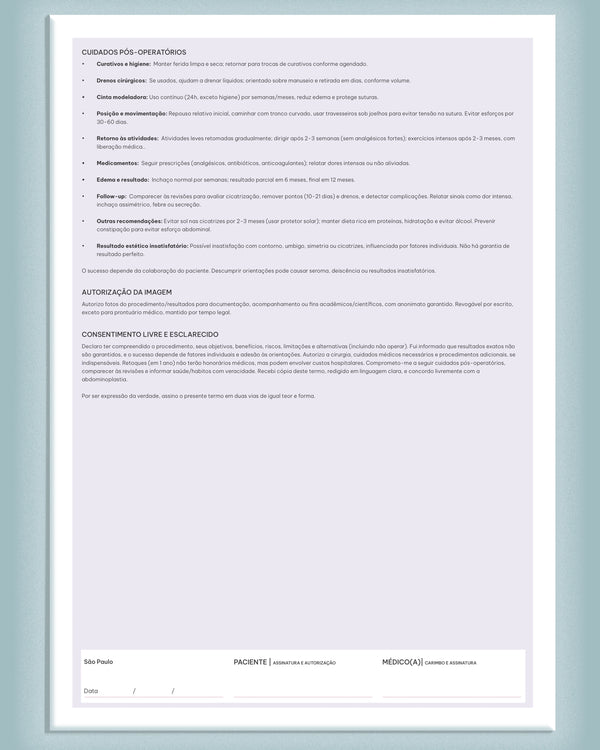 Termo de consentimento para abdominoplastia – cirurgia plástica abdominal com fins estéticos ou reparadores