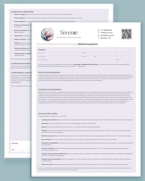 Termo de consentimento para abdominoplastia – cirurgia plástica abdominal com fins estéticos ou reparadores