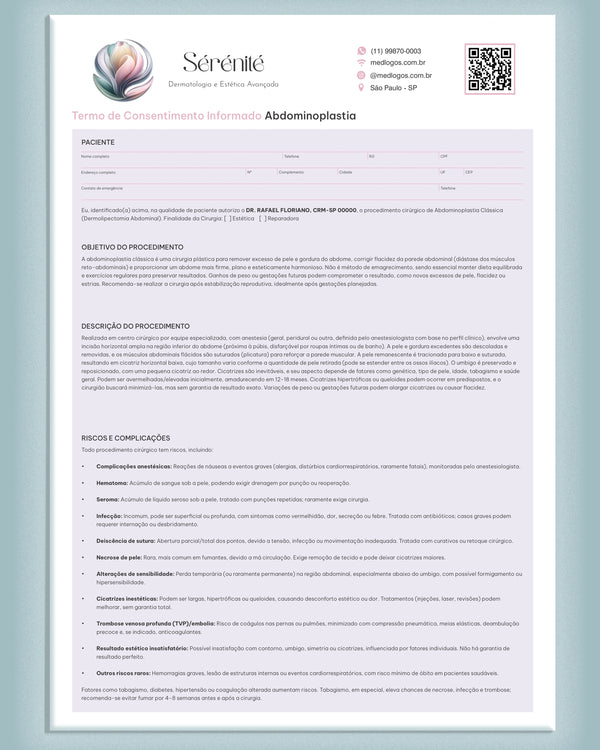 Termo de consentimento para abdominoplastia – cirurgia plástica abdominal com fins estéticos ou reparadores