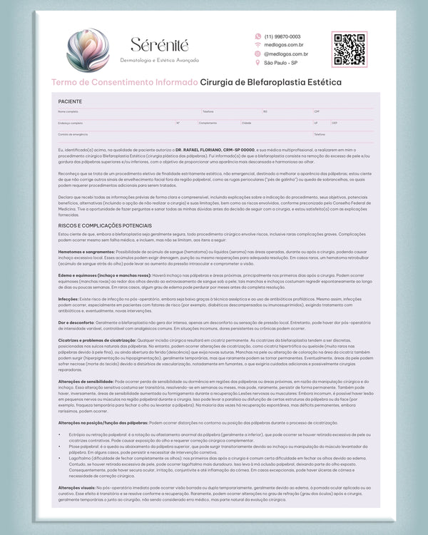 Termo de consentimento para cirurgia de blefaroplastia – documento jurídico para clínicas médicas