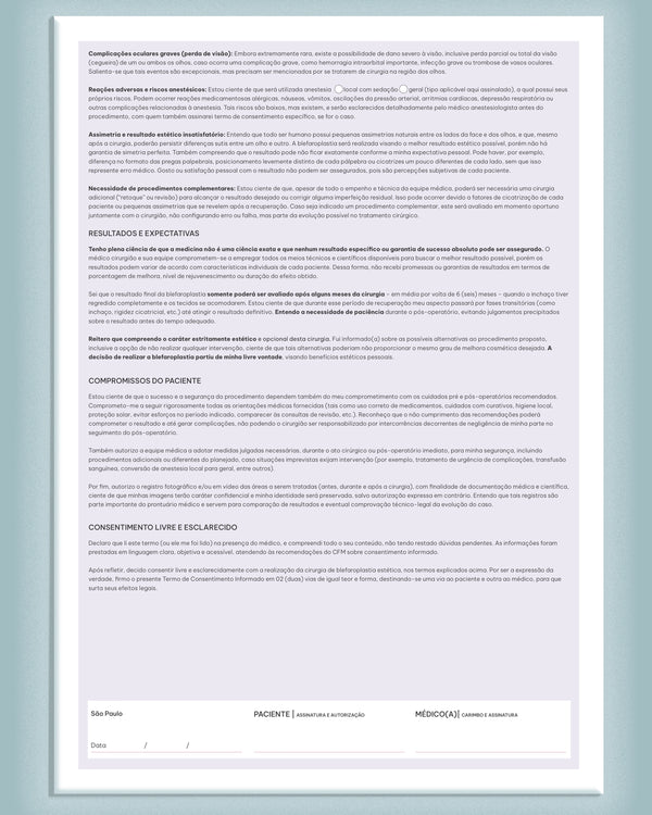 Termo de consentimento para cirurgia de blefaroplastia – documento jurídico para clínicas médicas