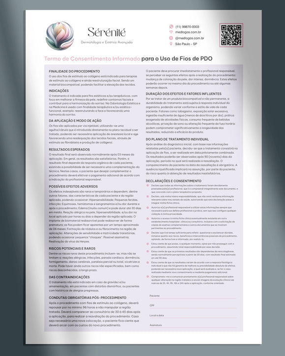 Termo de consentimento para fios de PDO. Impressão gráfica especializada.
