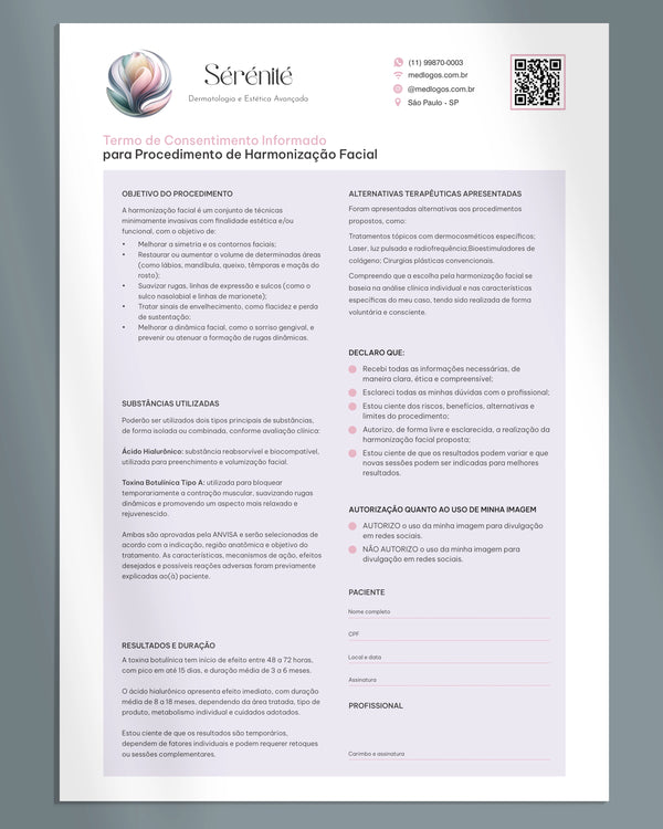 Termo de consentimento para harmonização facial. Impressão em gráfica premium especializada.