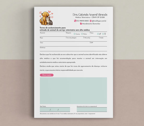 Termo de Recusa de Internação - Alta Voluntária Veterinária