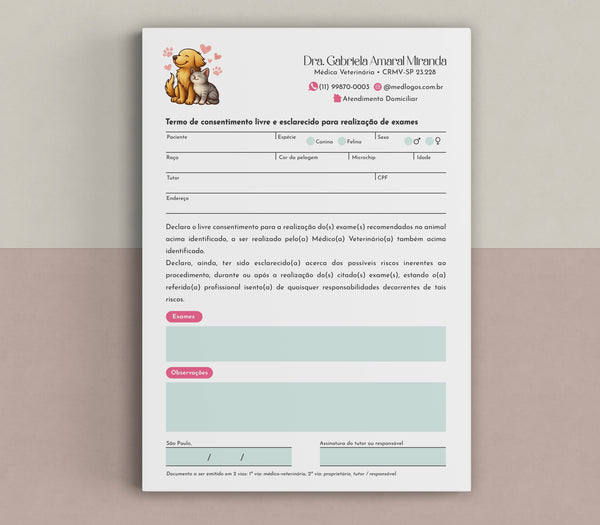 Termo Consentido para Realização de Exames Veterinários