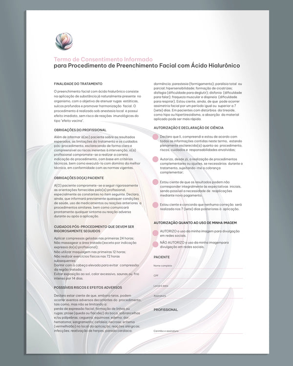 Ficha clínica de preenchedores faciais • Feminina