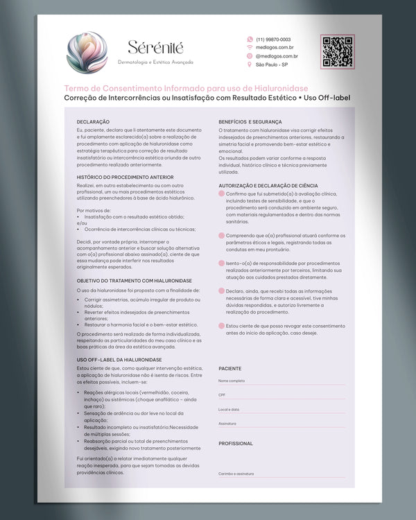 Termo de consentimento para uso Off-Label de Hialuronidase
