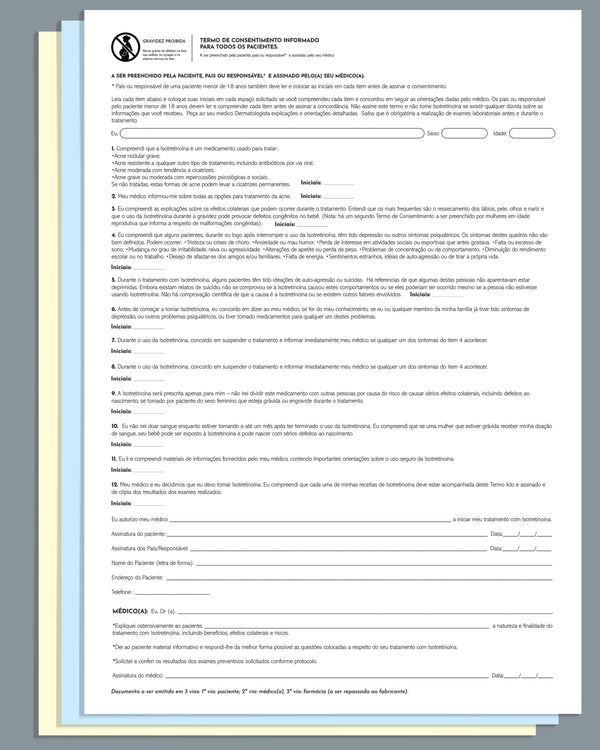Termo isotretinoina para todos os pacientes carbonado autocopiativo 3 vias