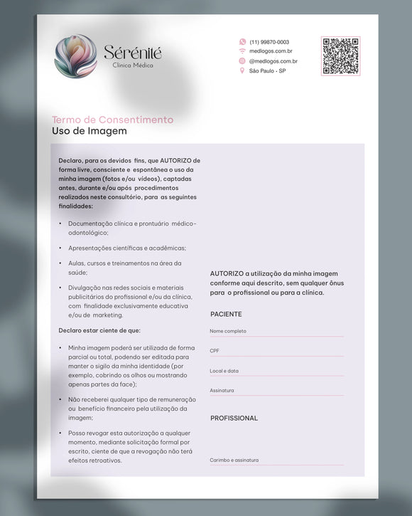 Termo de consentimento para autorização de uso de imagem para estética avançada e harmonização