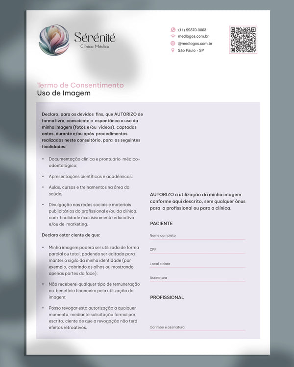 Termo de consentimento para autorização de uso de imagem para estética avançada e harmonização