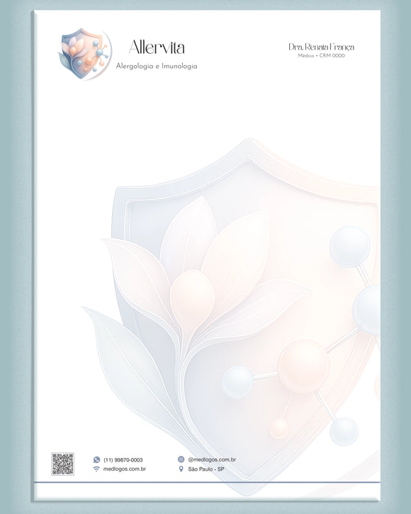 Papel timbrado médico A4 para alergologia e imunologia, impressão profissional e elegante