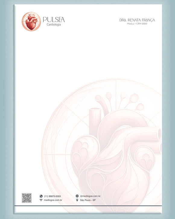 Papel timbrado A4 para cardiologia, impressão premium.