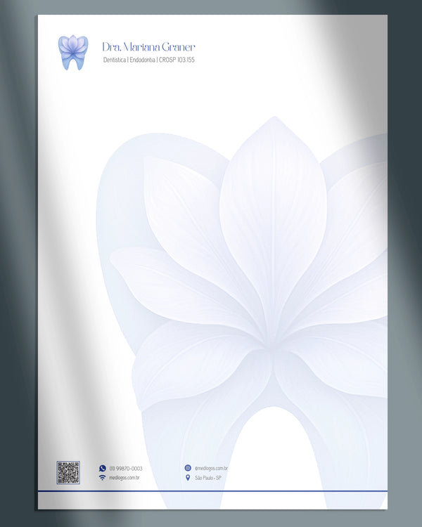 Papel timbrado A4 odontológico para dentistas, impressão premium e layout profissional.