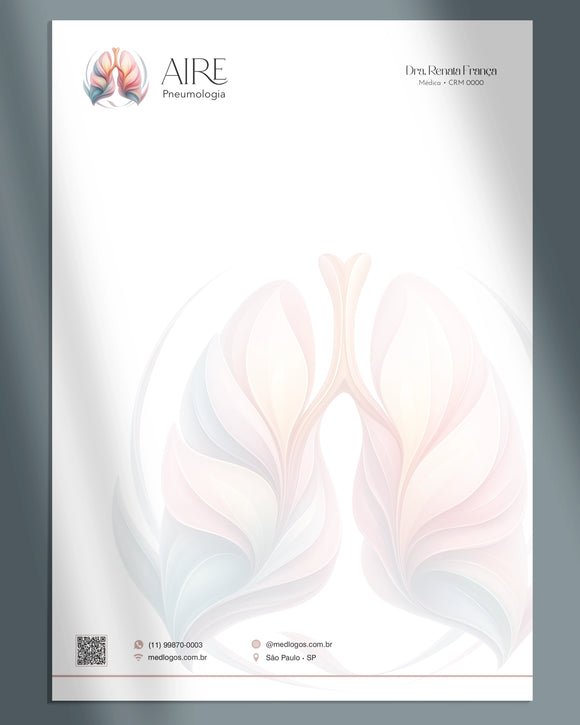 Papel timbrado A4 para pneumologia, impressão premium.