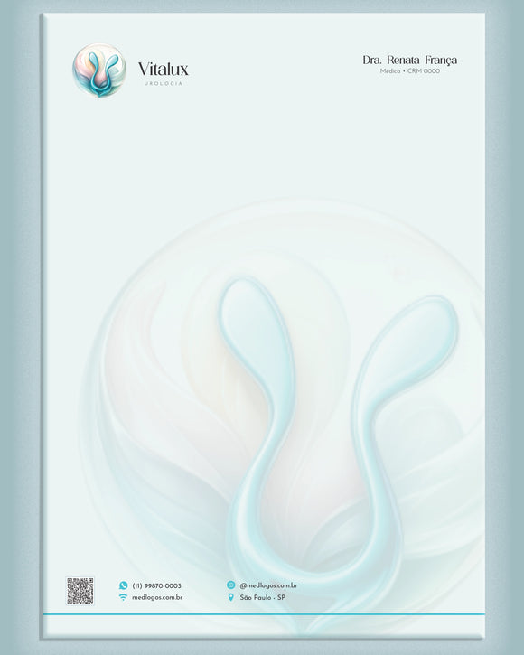 Papel timbrado A4 para urologia com cabeçalho personalizado, logo e dados do médico, impresso pela gráfica Med Logos.