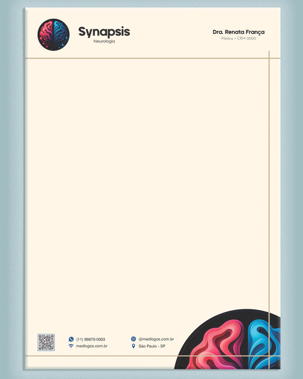 Papel timbrado A4 para neurologia, impressão premium.