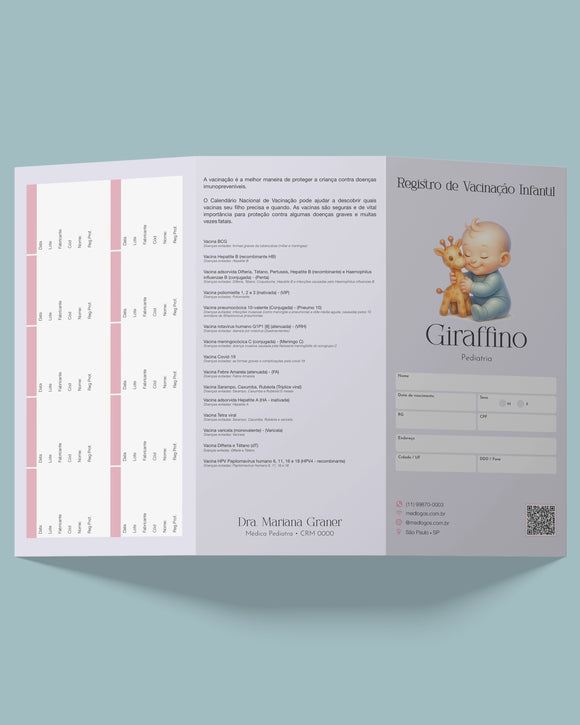 Cartão de vacina pediátrico personalizado