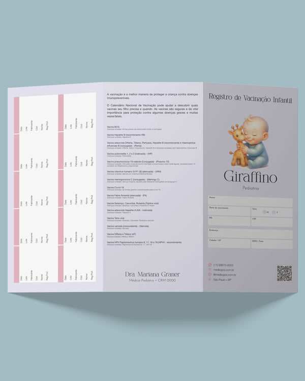 Cartão de vacina pediátrico personalizado