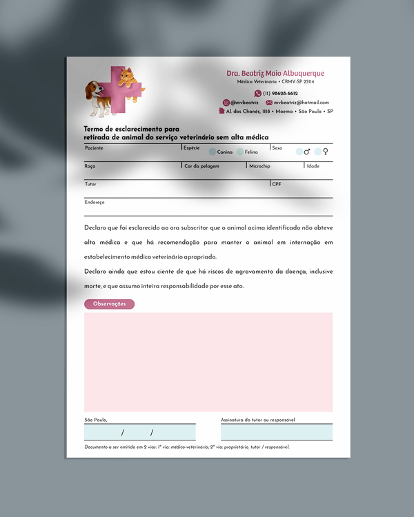 Termo de recusa de tratamento veterinário