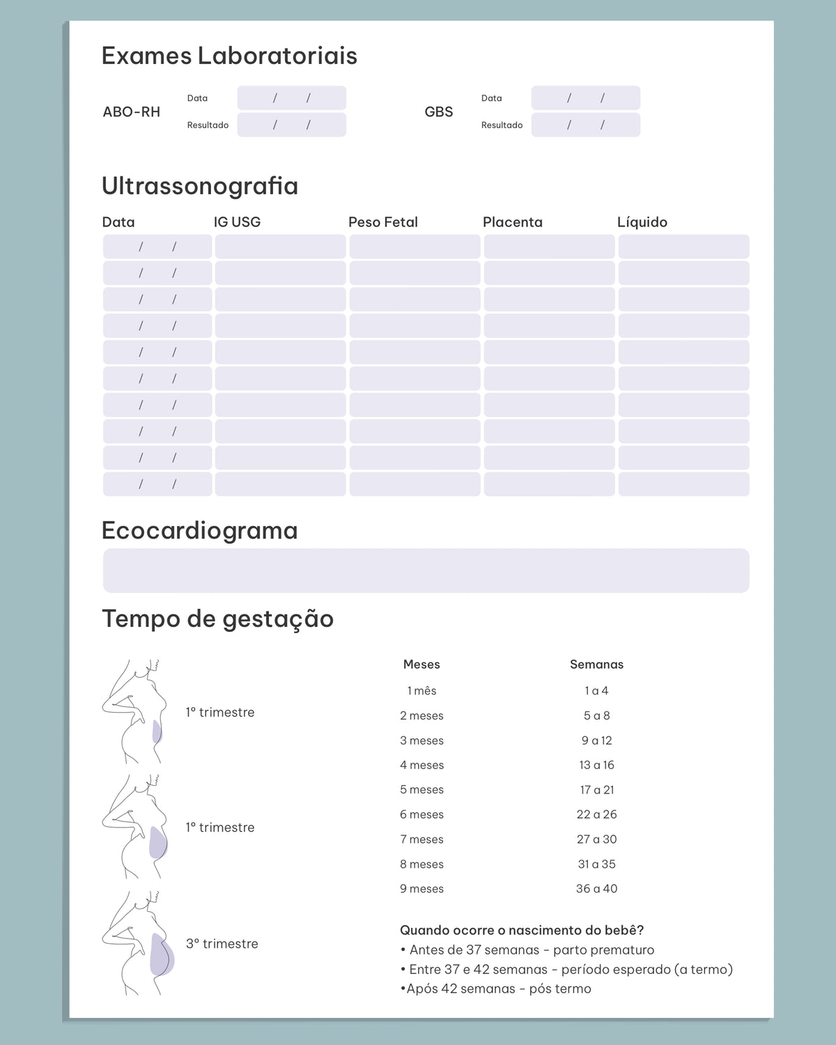 Visão aberta de cartão pré-natal destacando orientações nutricionais, impresso em alta qualidade pela gráfica Med Logos.