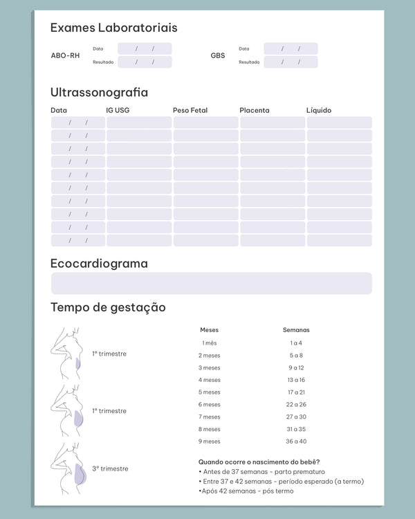 Visão aberta de cartão pré-natal destacando orientações nutricionais, impresso em alta qualidade pela gráfica Med Logos.
