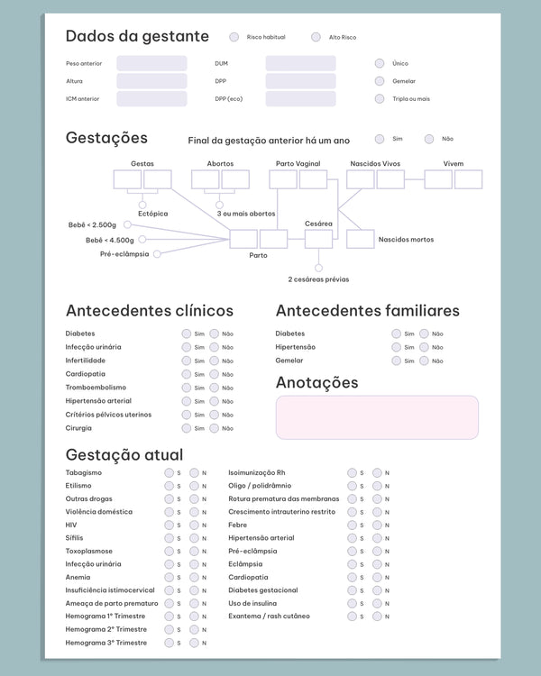 Detalhe de ultrassonografias em cartão pré-natal, papel fosco customizável anti-borrão para clínicas de obstetrícia.