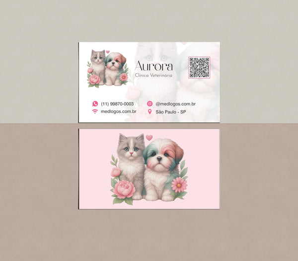 Cartão de visita para veterinários impresso em Couché Press® 300g, com laminação fosca e verniz localizado para acabamento sofisticado.