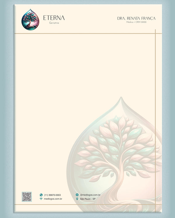 Papel timbrado A4 geriatria - impressão premium e layout profissional para médicos.