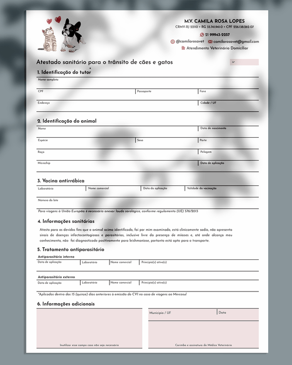 Atestado veterinário para viagem
