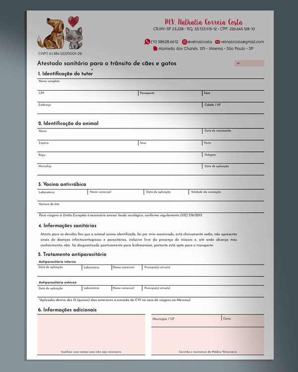 Atestado veterinário para viagem