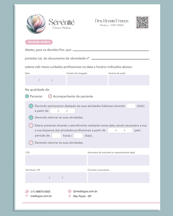 Atestado médico personalizado para clínicas e consultórios modelo 1.
