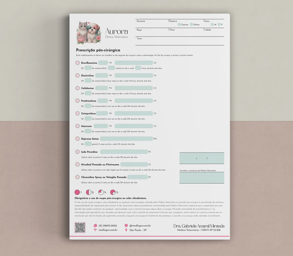 Prescrição Pós-Cirurgica Veterinária Receituário