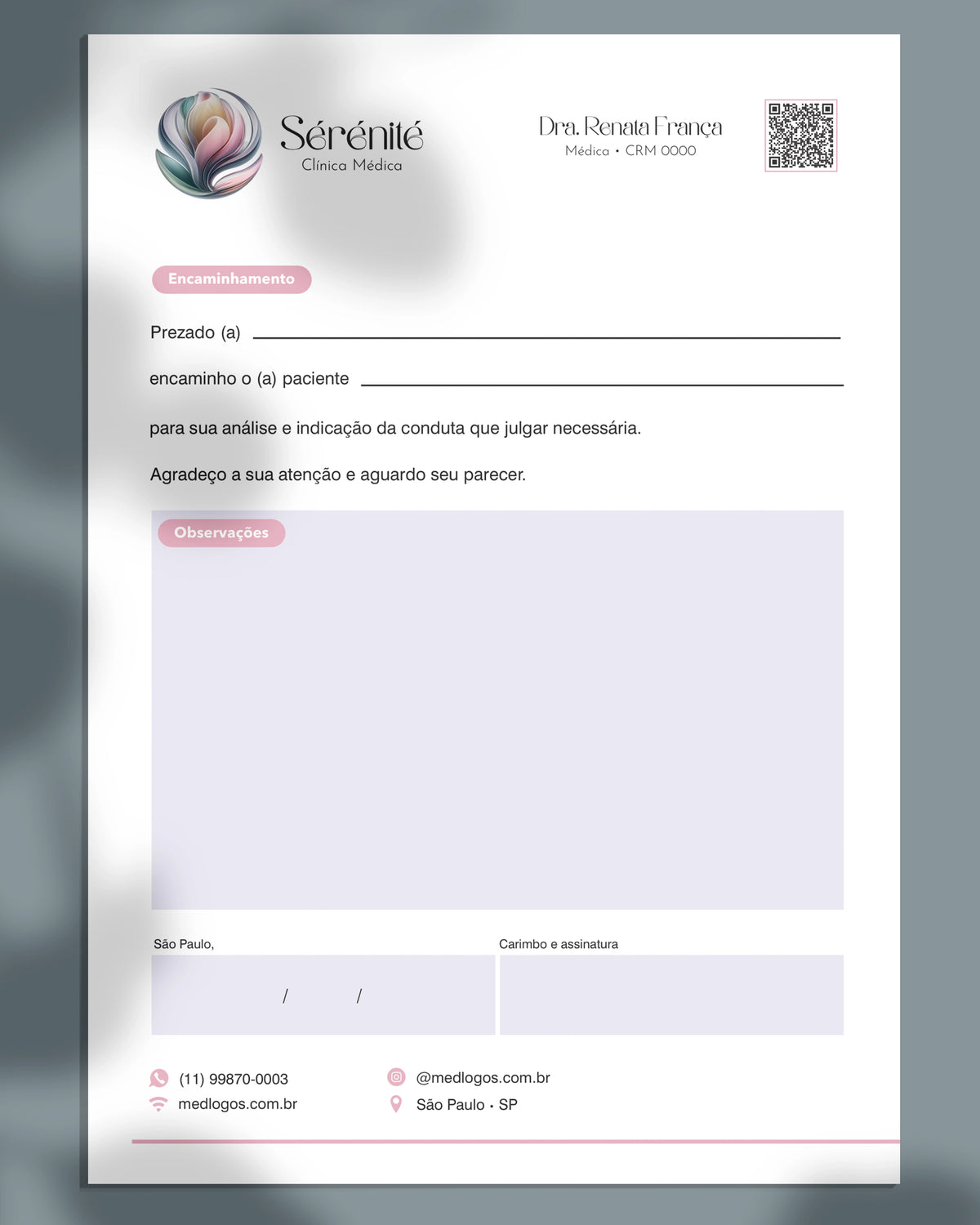 Carta de encaminhamento para psiquiatria, impressão premium.