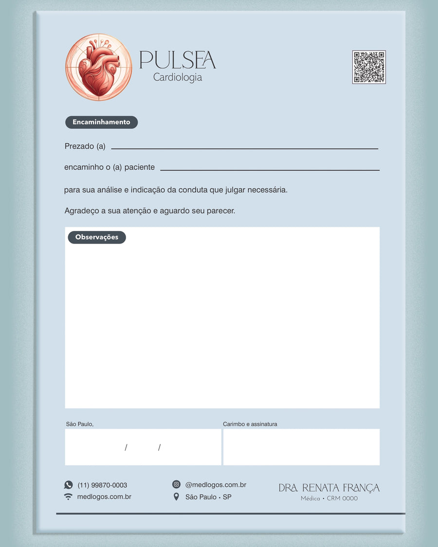 Carta de encaminhamento para cardiologia, impressão premium.