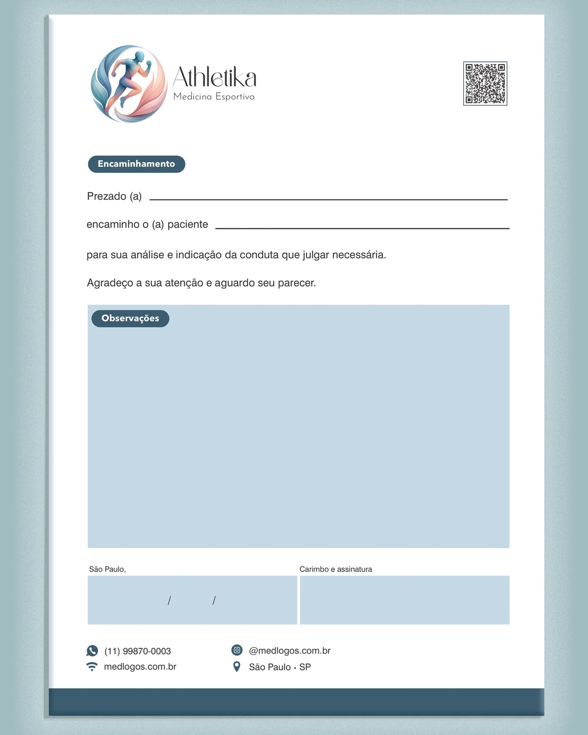 Carta de encaminhamento médico medicina esportiva - impressão premium para consultórios.
