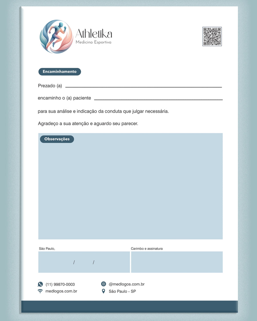 Carta de encaminhamento médico medicina esportiva - impressão premium para consultórios.