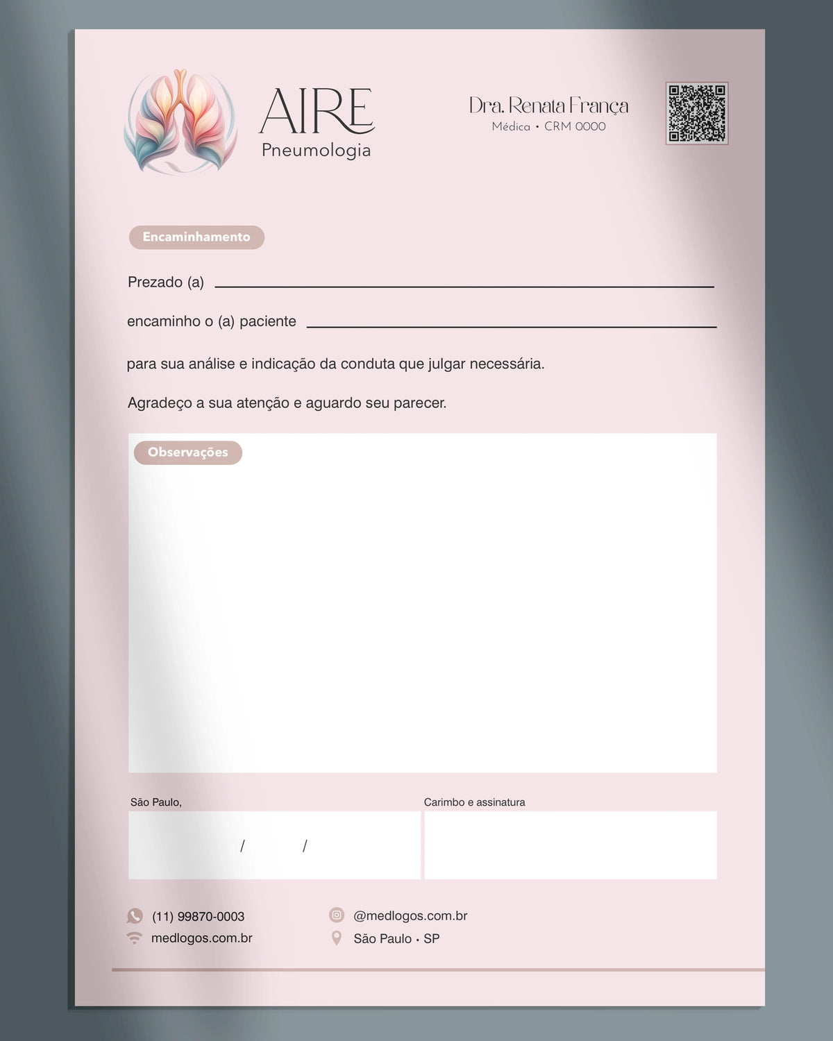 Carta de encaminhamento para pneumologia, impressão premium.