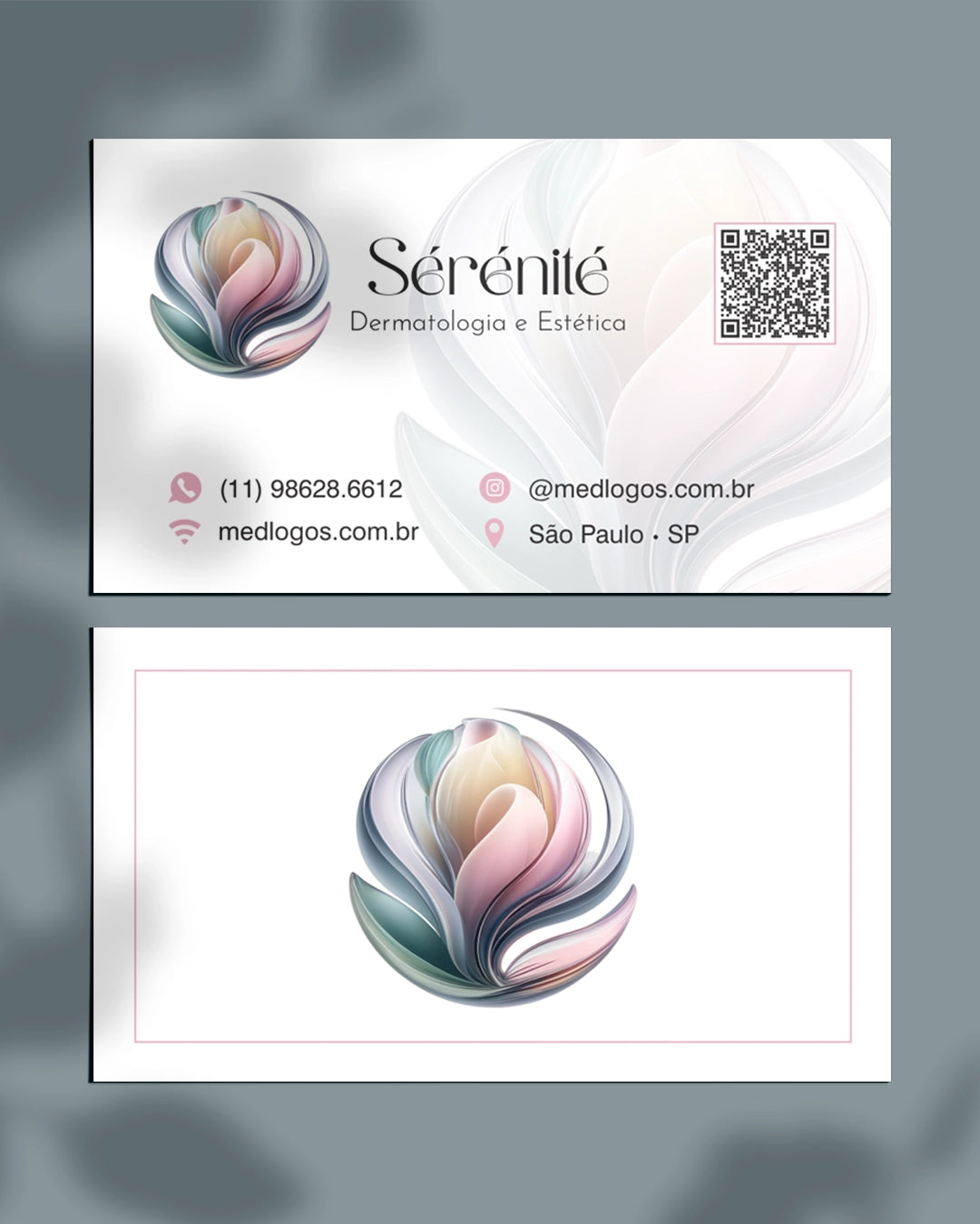 Cartão de visita dermatologia e estética avançada com impressão premium, layout profissional para médicos.