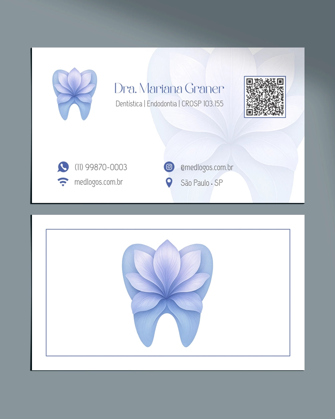Cartão de visita odontológico para dentistas e clínicas, impressão de alta qualidade e design profissional.