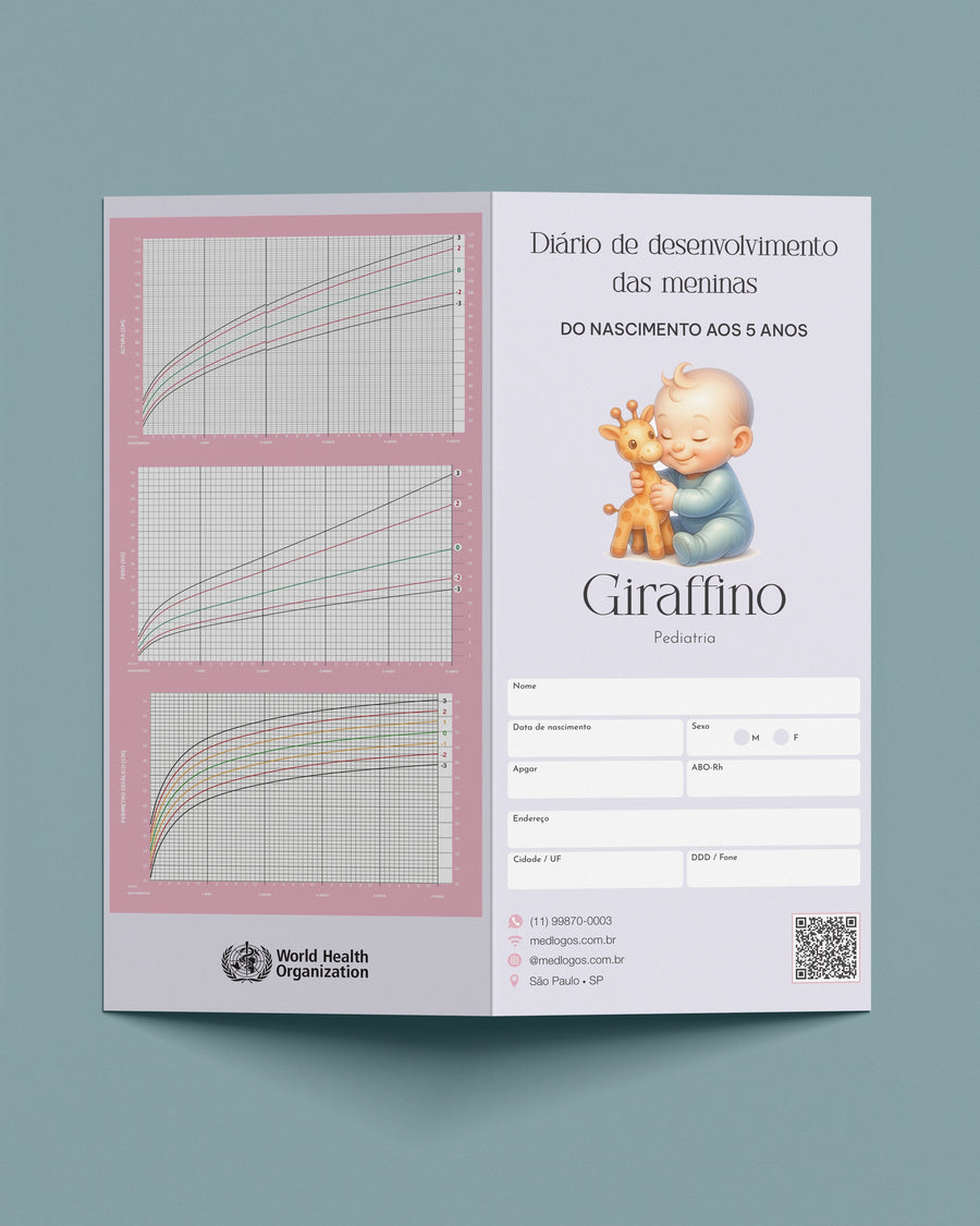 Caderneta para marcação de peso altura e perimetro cefalico. Cartão da criança para pediatras.