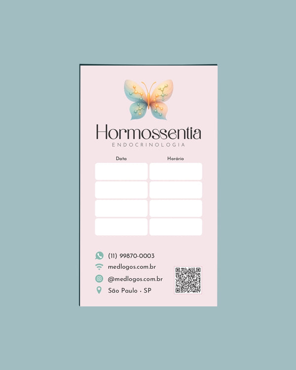 Cartão de próxima consulta endocrinologia - impressão premium e layout funcional.
