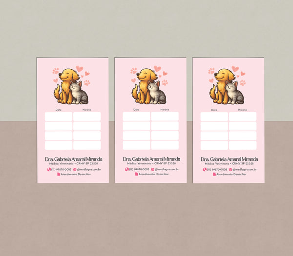 Cartão de marcação de horário para próxima consulta veterinária | Lembrete de retorno personalizado para clientes de petshop
