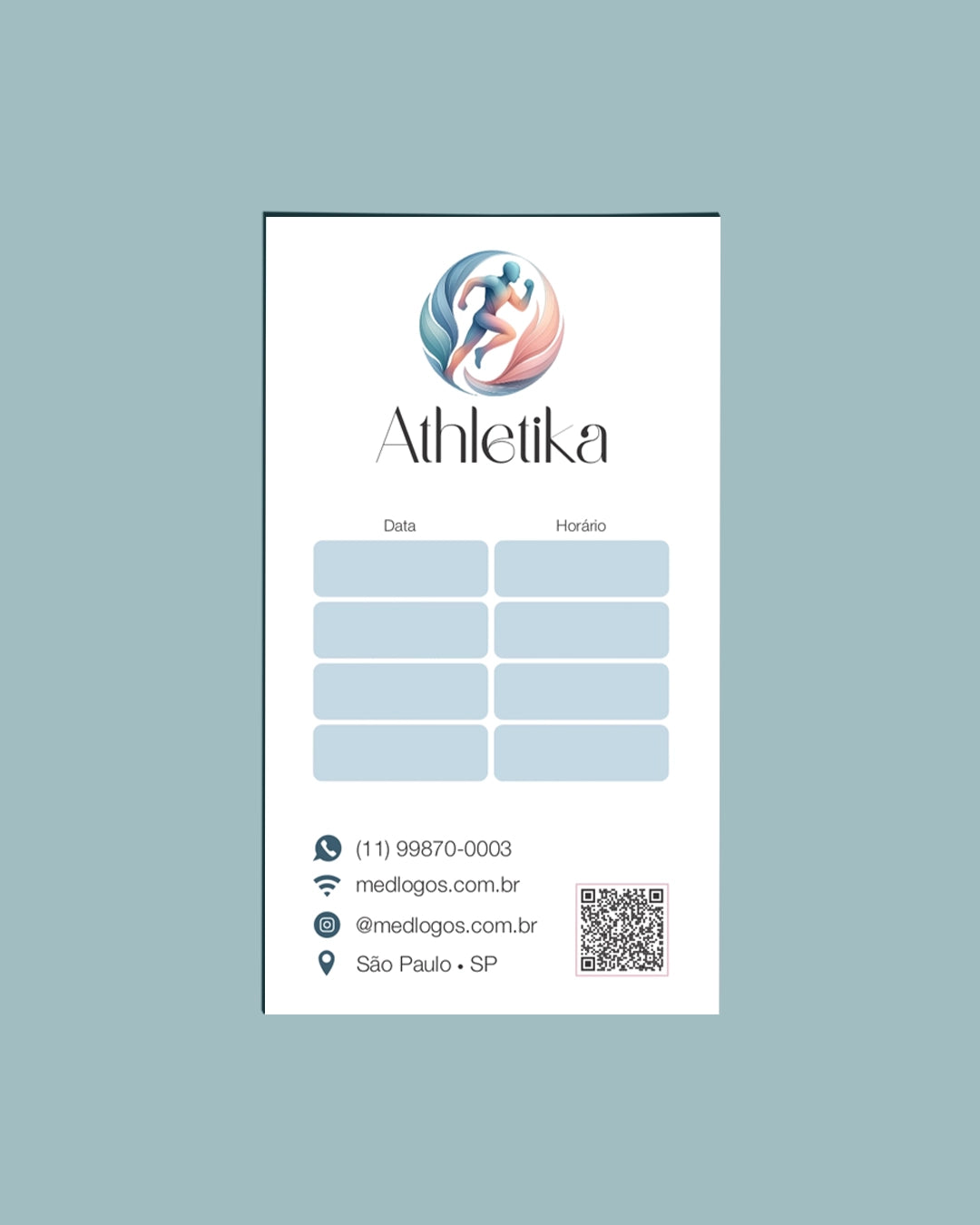 Cartão de próxima consulta medicina esportiva - impressão premium e layout funcional.