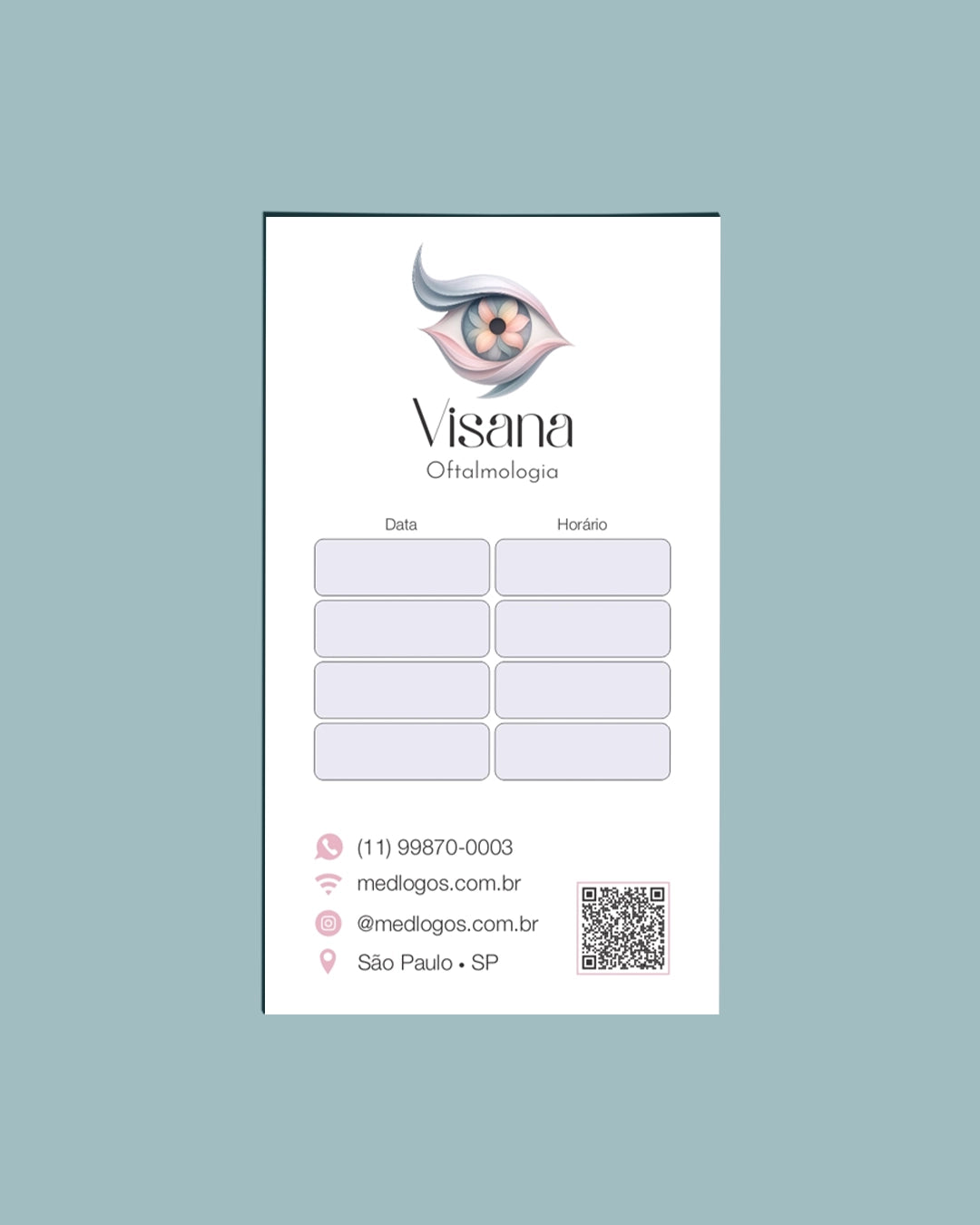 Cartão de próxima consulta oftalmologia São Paulo - impressão clara e layout funcional.
