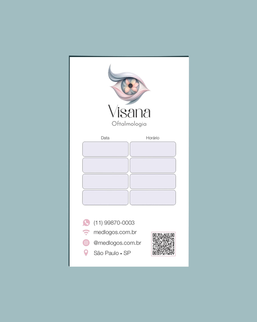 Cartão de próxima consulta oftalmologia São Paulo - impressão clara e layout funcional.