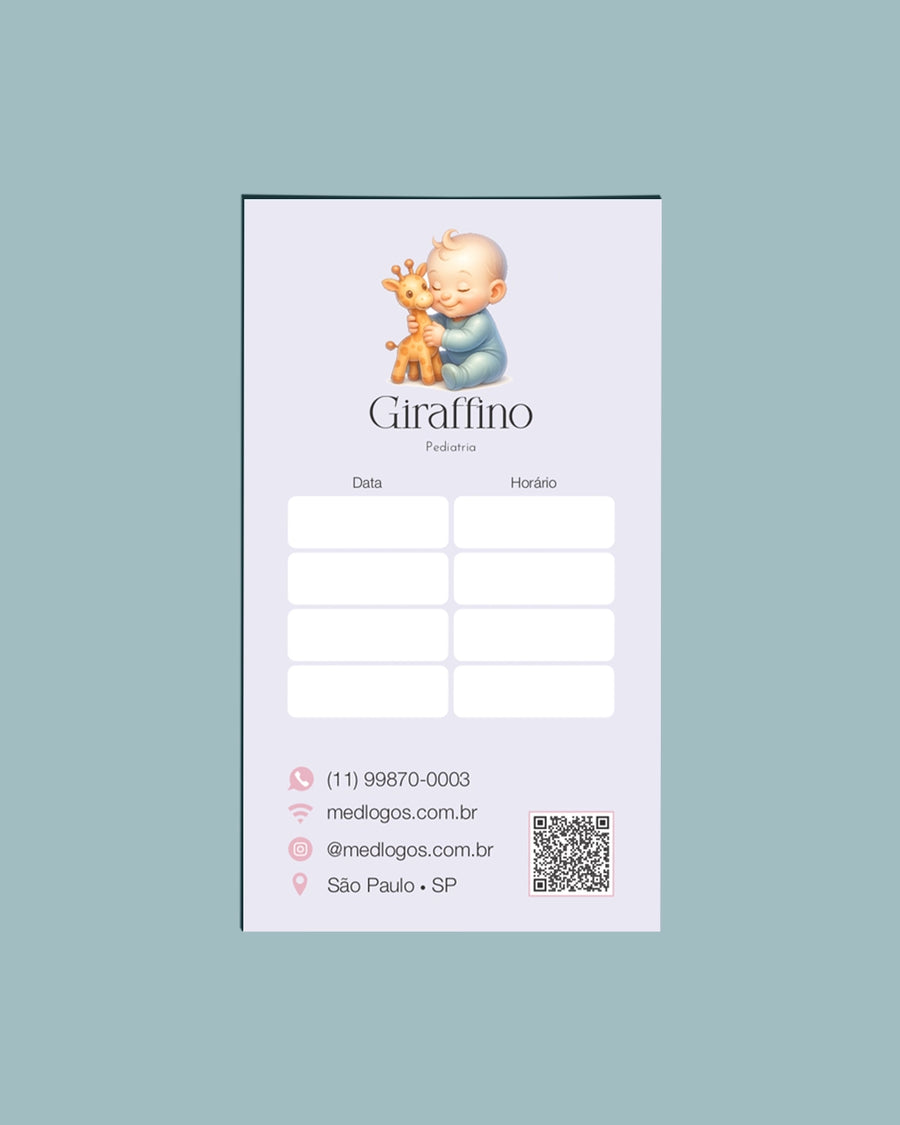 Cartão de próxima consulta pediatria São Paulo - impressão clara e layout funcional.