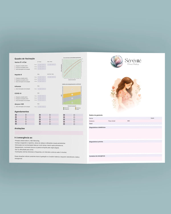 Cartão pré natal da gestante personalizado para médicos especializados em ginecologia e obstetrícia. Impressão gráfica de alta qualidade.
