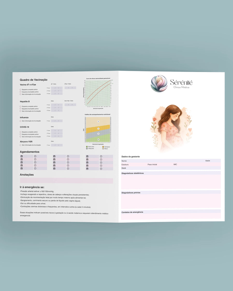 Cartão pré natal da gestante personalizado para médicos especializados em ginecologia e obstetrícia. Impressão gráfica de alta qualidade.