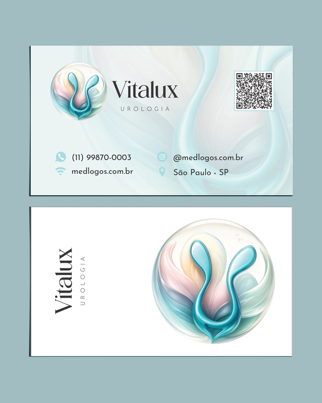 Cartão de visita para urologistas com design elegante, logo e contatos, impresso em papel premium pela gráfica Med Logos.